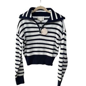 Sage & Stone women's M blue& white combo zip neck sweater teen casual